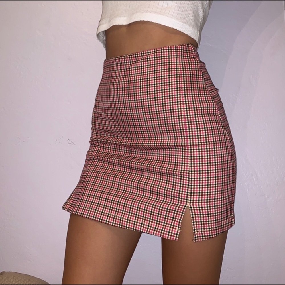 Brandy Melville Pink, Tan,Black Gingham Cara Skirt